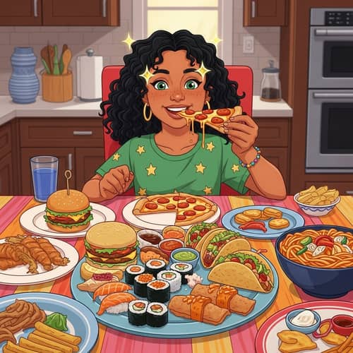 Girl Eating Variety of Foods | Fun Cultural Dining Scene