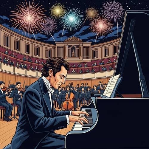 Italian Composer at Piano in Festive Concert Hall | New Year Celebrations