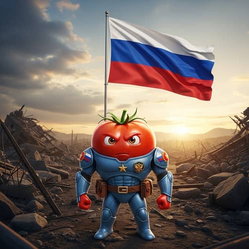 Brave Tomato Standing in Russian Battlefield