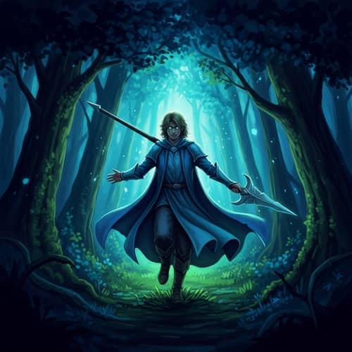 Enigmatic Figure in Dark Forest: Tolkien-Inspired Artwork