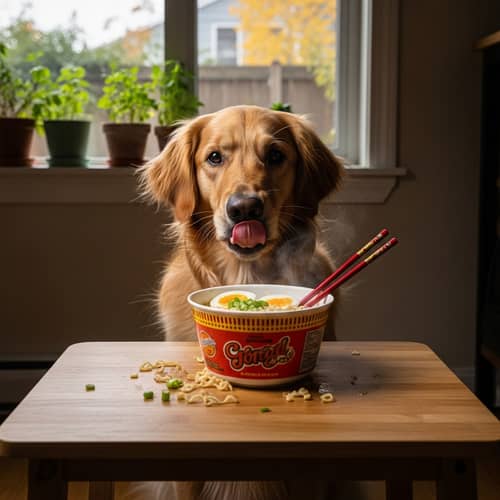 Dog Enjoying Maruchan Instant Noodles