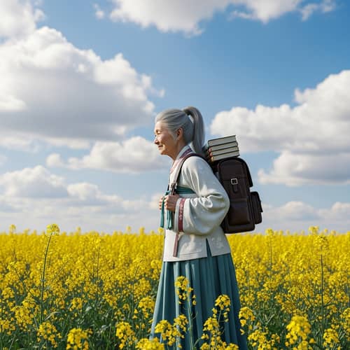 Elderly Asian Woman in Traditional Hanfu Returning Home from School