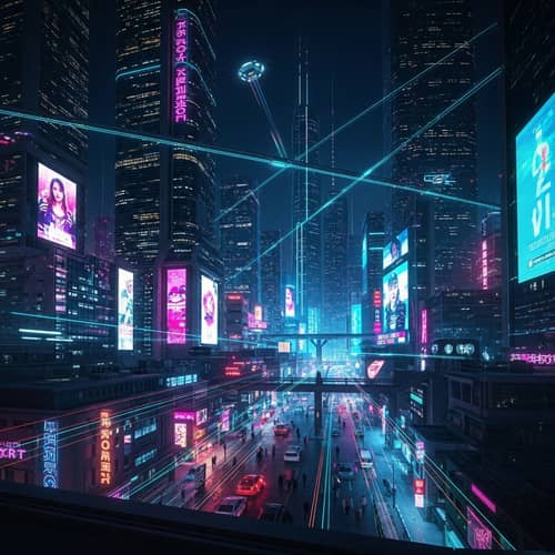 Futuristic Cityscape | Vibrant Neon Colors & Cyberpunk Aesthetics