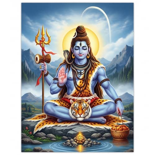 Mahadev Artwork: Serene Depiction of Hindu Deity with Trident