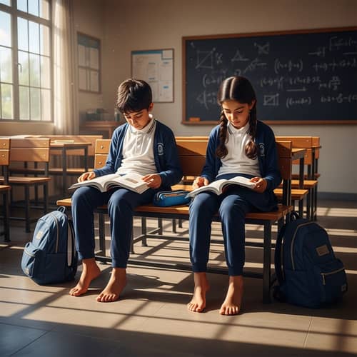 Middle-Eastern School children Studying Barefoot