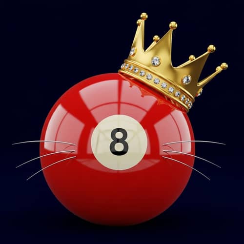 3D Billiard Ball with Crown & Cat Whiskers | Distinct Red Design