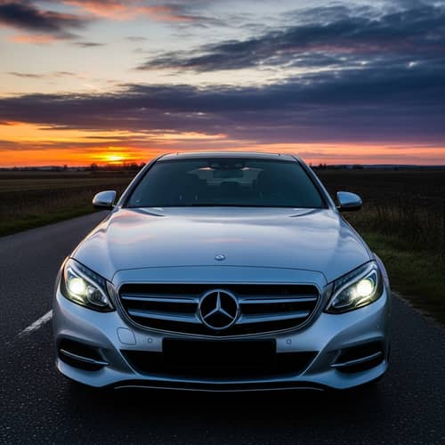 Sleek Mercedes Car on Sunset Road | Tranquil Beauty