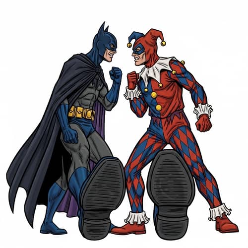 Batman vs. Harley Quinn: Dramatic Confrontation in Comic Style
