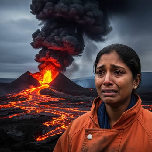 Crying Woman in Volcano: Dramatic South Asian Scene