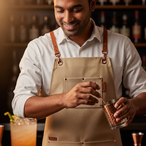 Stylish Beige Apron for Bartender with Copper Fittings