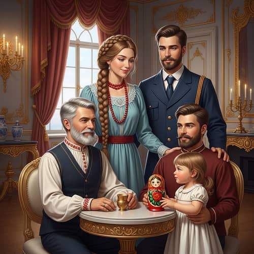 Authentic Tsar-Era Russian Family Portrait in Opulent Palace Setting
