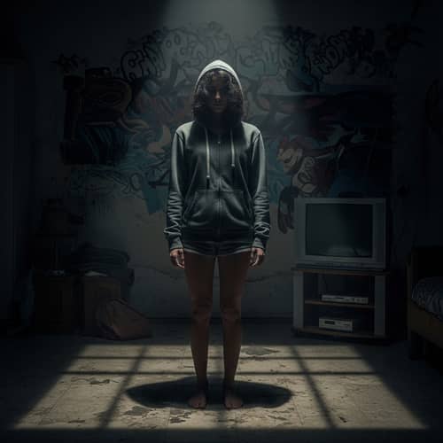Melancholic Reflections: A Young Woman in Shadows