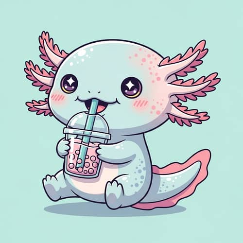 Cute Kawaii Axolotl Sipping Bubble Tea Illustration