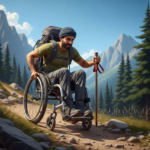 Challenging Wheelchair Adventure Uphill | Middle-Eastern Man