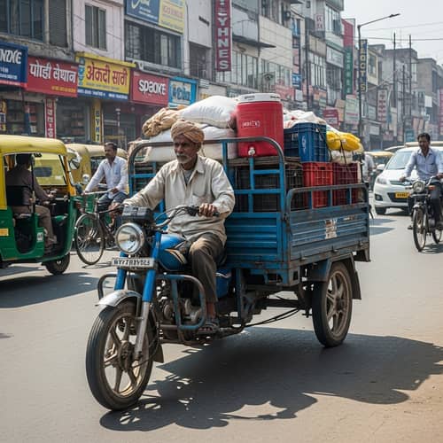 Sturdy Three-Wheeled Utility Motorbike | India-inspired