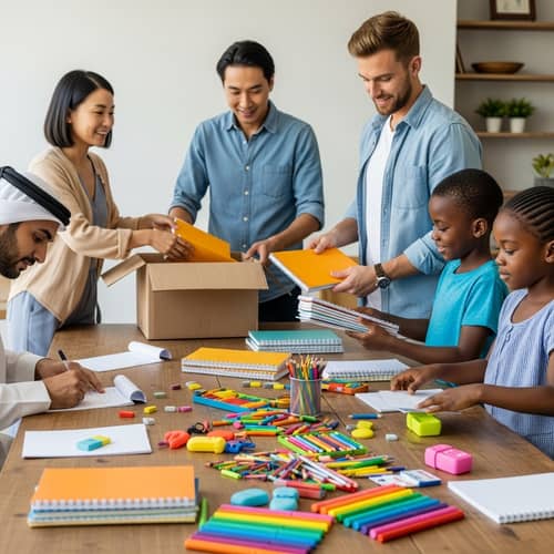 Heartwarming Charity Scene: Brightening Lives with Stationery Supplies