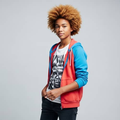 Stylish Mixed-Race Teen with Afro Hairstyle | Dynamic Personality