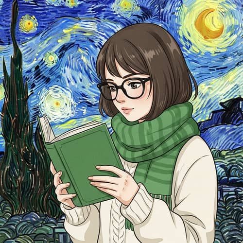 Vintage Style Portrait of Curious Reader in Cozy Setting
