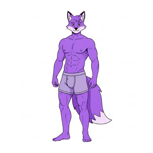 Male Purple Fox Demi-Human in Stylish Shorts | Cartoon Illustration