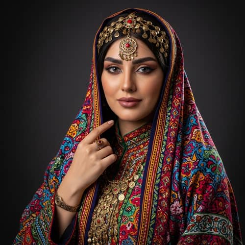 Traditional Iranian Dress: Vibrant Colors & Persian Art | Studio Portrait