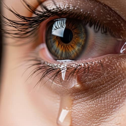 Intricate Details of Human Eye Welling Up with Tears