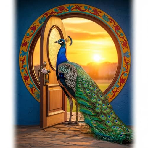 Haughty Peacock Answers Her Unique Circular Door