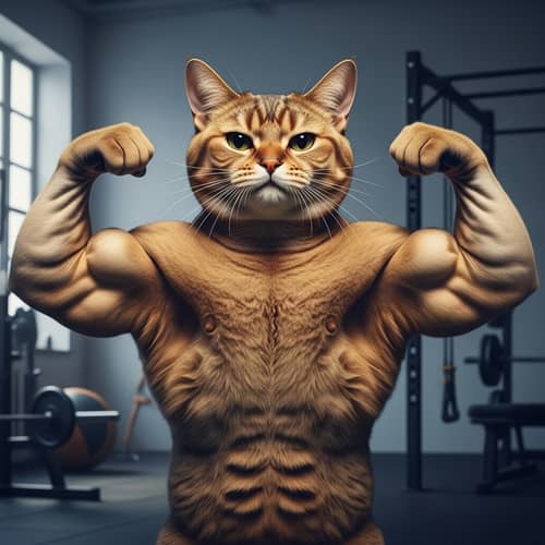 Muscular Cat Flexing Its Muscles - Fitness Enthusiast
