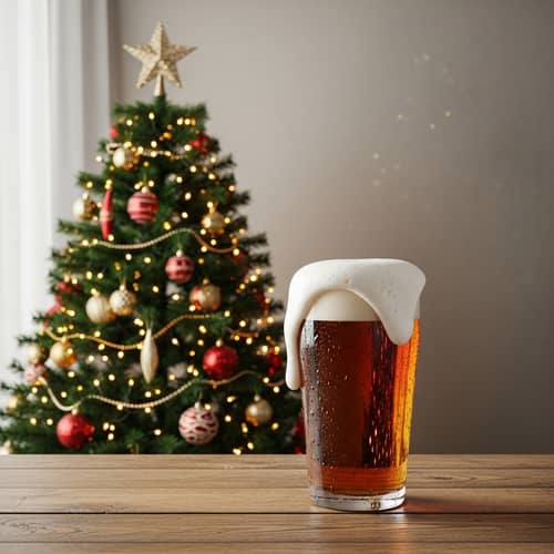 Holiday Cheers: Festive Beer by Christmas Tree