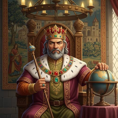 Medieval Monarch on Ornate Throne | Historic King Image