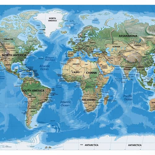 Detailed High-Resolution World Map - Continents, Cities & Landmarks