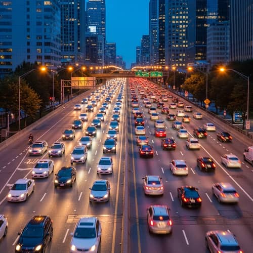 Five-Lane Highway with Rush Hour Traffic