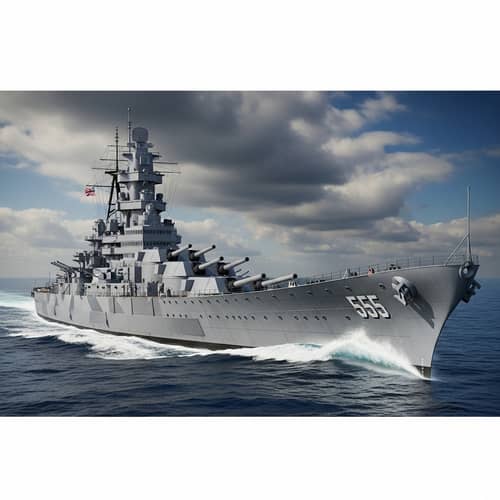Powerful Naval Battleship Slicing Through Blue Sea
