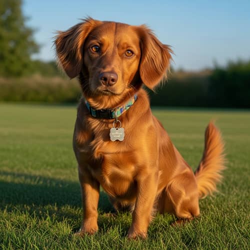Lovable and Friendly Russet Brown Dog on Green Lawn