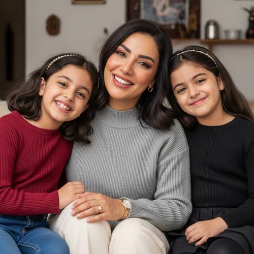 Smiling Middle-Eastern Woman with Two Happy Daughters | Family Wealth & Joy