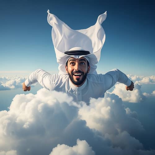 Saudi Man Soars High in Traditional Attire | Amazing Flying Image