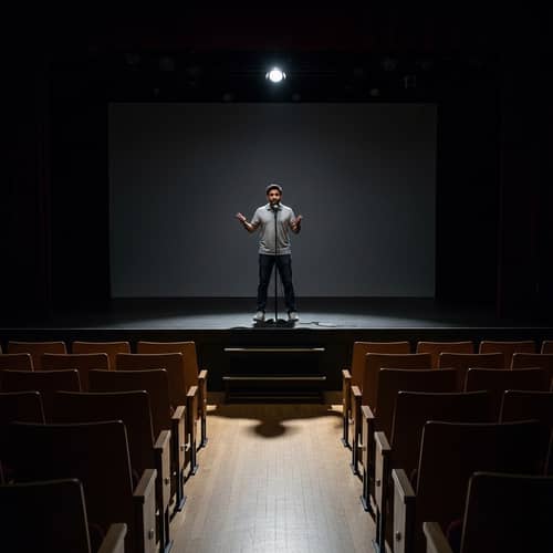 Engaging Stand-Up Comedy Performance in Empty Theater Hall