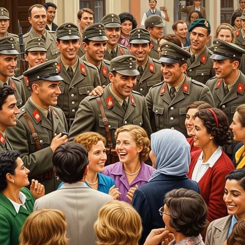 Austrian Soldiers in Festive Atmosphere Engaging with Crowd