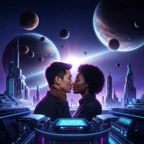 Futuristic World of Isoterics: Asian Man & Black Woman Kiss