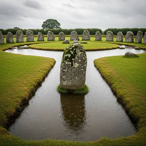 Avebury Stone Circle in Heavy Rainfall: Ancient Monument in Nature