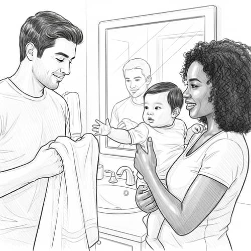 Diverse Family Bathroom Sketch Drawing