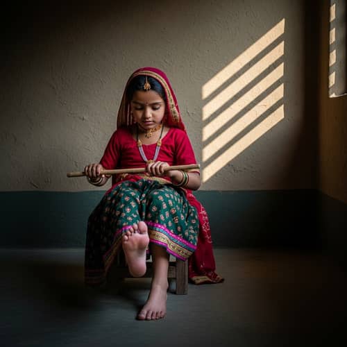 Young South Asian Girl Tapping Soles in Traditional Attire