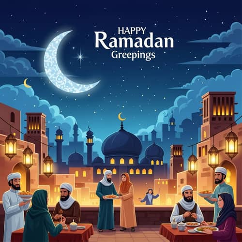 Ramadan Greetings: Multicultural Cityscape Celebration