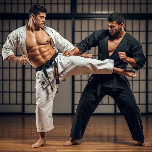 Muscular Hispanic Male Karate Skills | Explosive Kick Scene