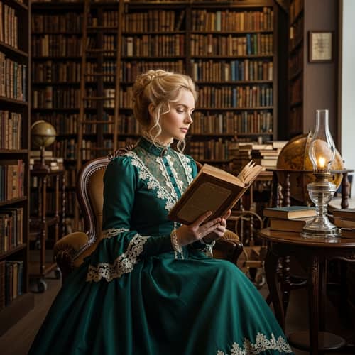 Curl Blond Woman Christine Daae Reading in Bookshop