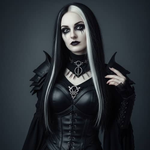 Captivating Gothic Woman in Fantasy Setting with Striking Features
