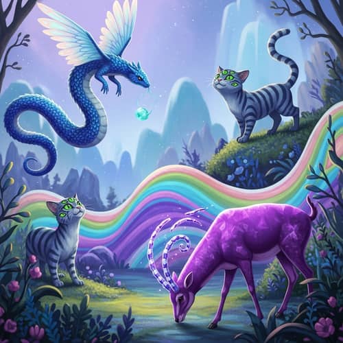 Enchanting Fantasy Creatures in Vibrant Dreamscape