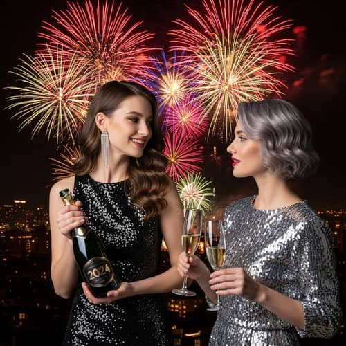 Festive New Year's Eve Celebration with Young Women