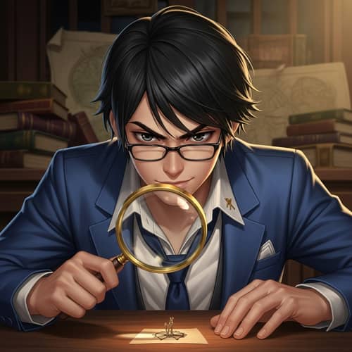 Teenage Detective Examining Clue with Magnifying Glass