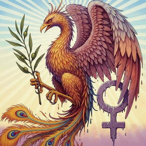 Majestic Fantastical Phoenix with Olive Branch Emblem
