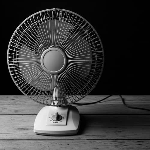 Vintage Electric Fan on Rustic Table: Nostalgic Photo
